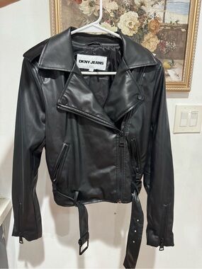 Dkny Women's Black Faux Leather Moto Jacket